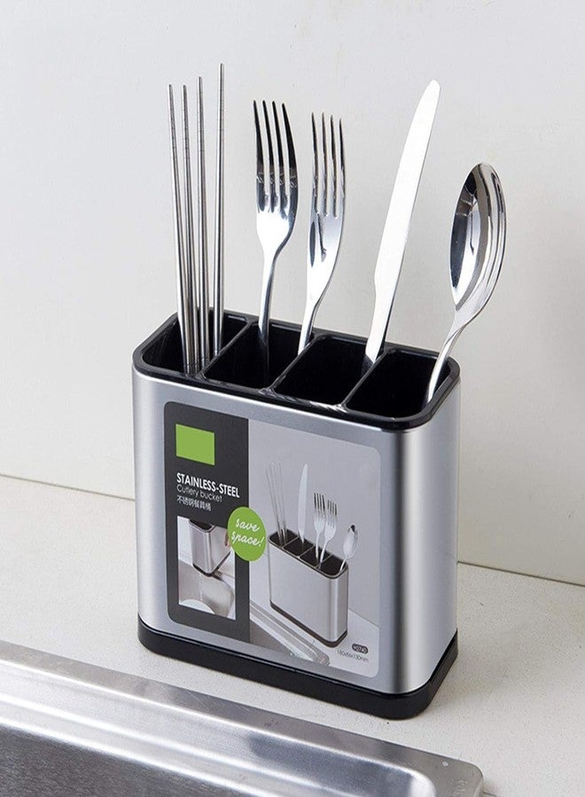 ZOCKRIX Stainless Steel Kitchen Cutlery Holder - 4 Compartment Utensil Organizer & Drainer Stand for Spoons, Forks, Knives - Rust-Resistant, Compact Design - Image 4